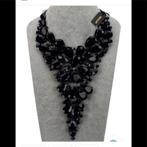 Black Crystal bib statement necklace